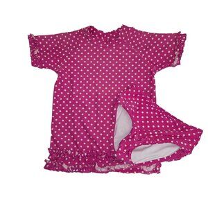 RuffleButts Girls 7 Polka Dot Rash Guard Swimsuit Set Pink & White 3887